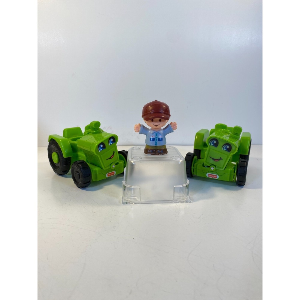Fisher Price Little People Green Tractors Lot With Helpful Harvester Boy Figure